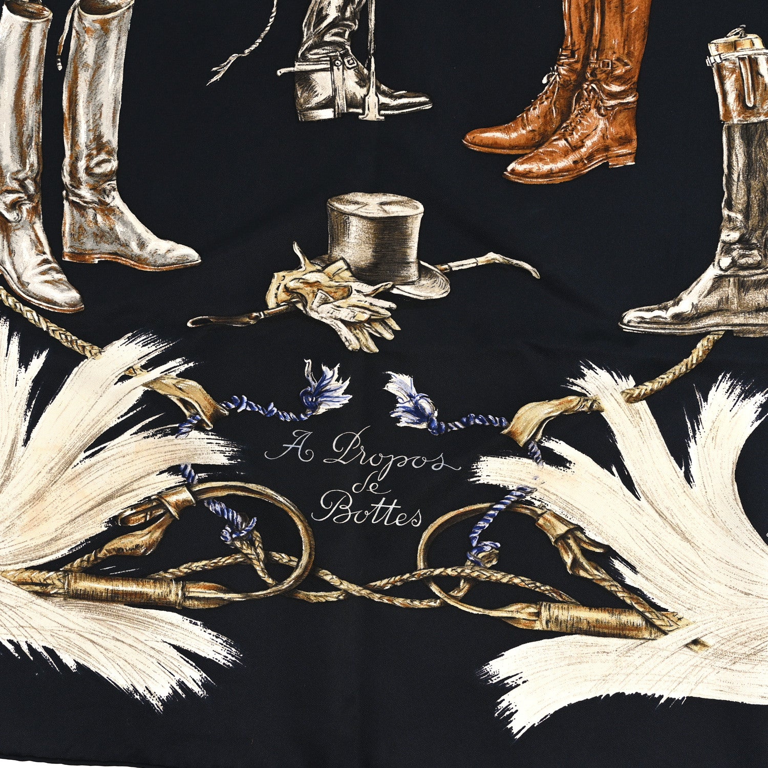 Hermes Silk A Propos de Bottes Scarf 90 Black White Black White 2 of 5