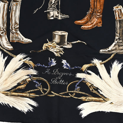 Hermes Silk A Propos de Bottes Scarf 90 Black White Black White 2 of 5