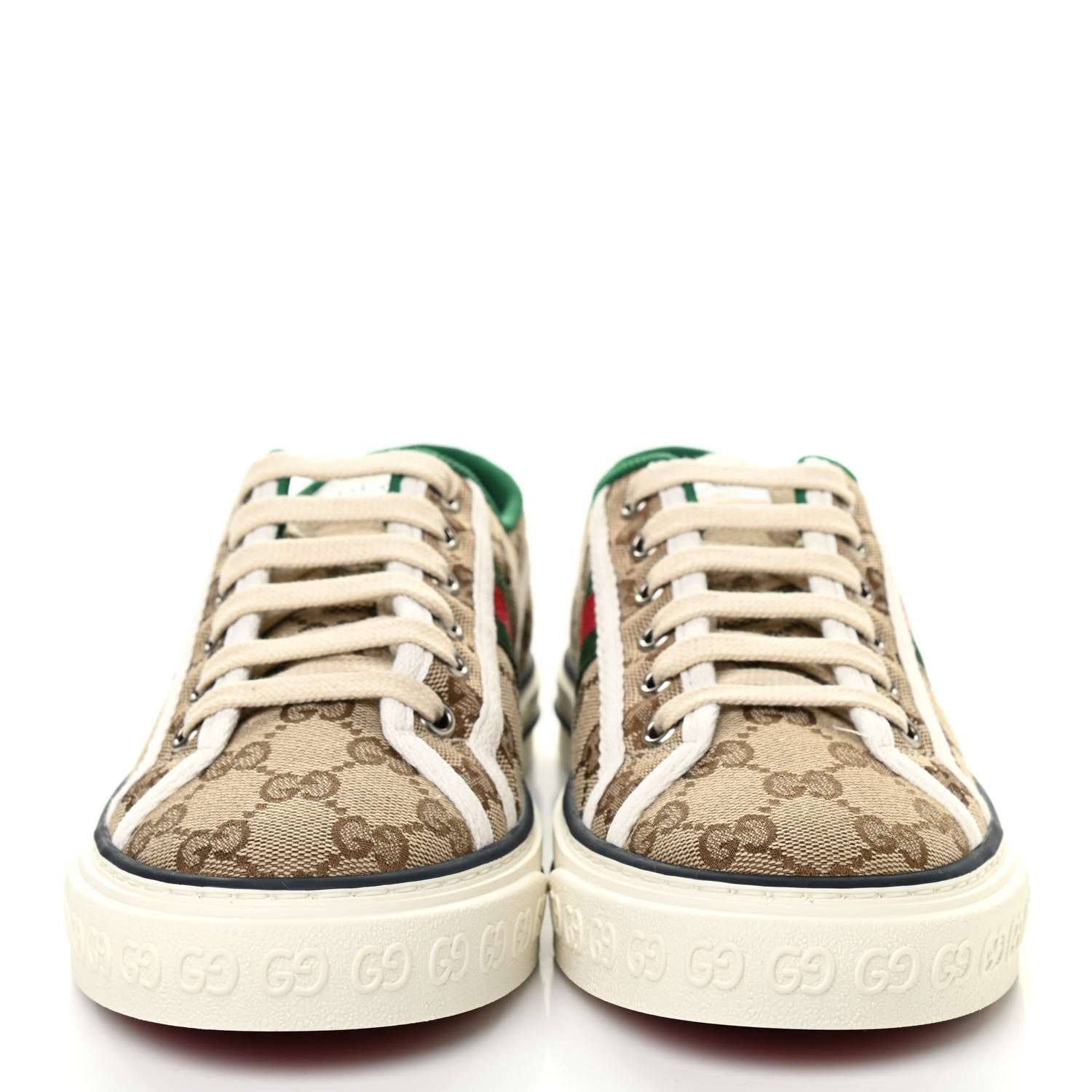 Gucci GG Monogram Web Womens 1977 Tennis Sneakers 38 Beige Ebony Mystic White 2 of 7