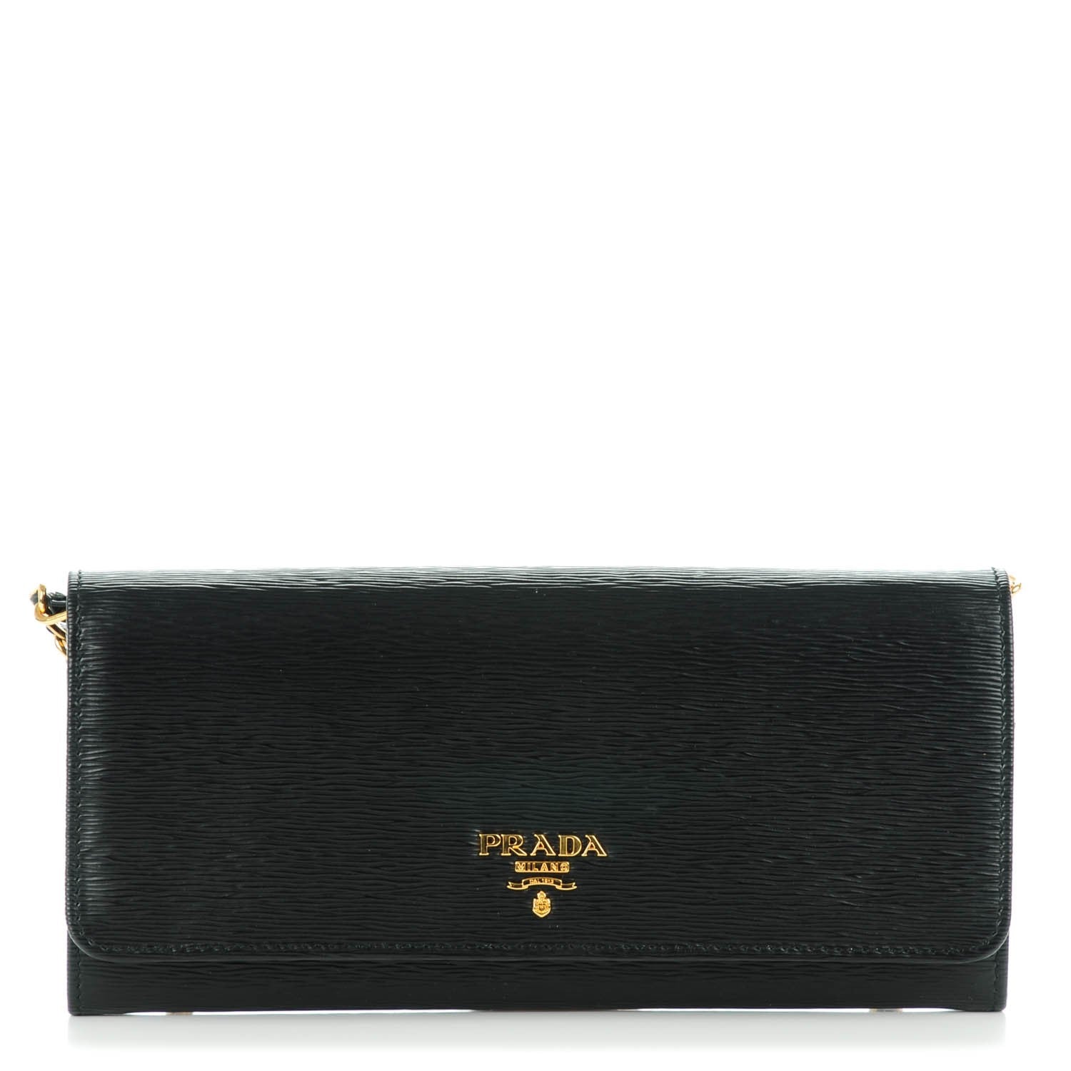 Prada Vitello Move Metal Oro Chain Wallet Black 1 of 7