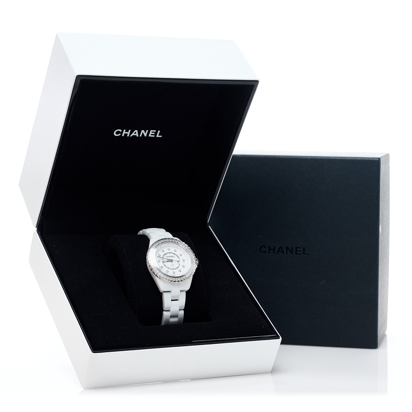 Stainless Steel Ceramic Diamond Bezel 33mm J12 Quartz Watch White