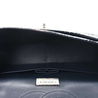 Chanel Metallic Snakeskin Jumbo Double Flap Blue 5 of 10