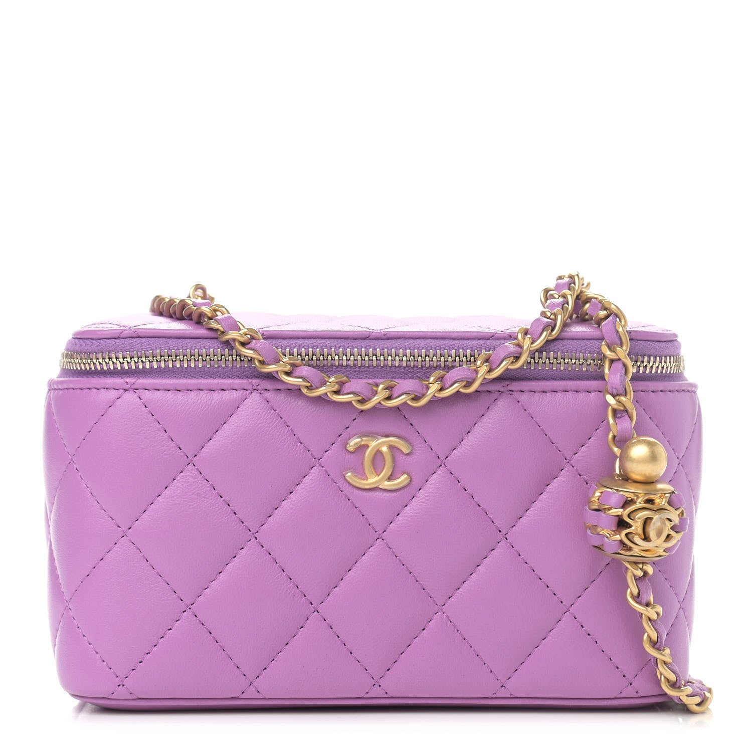 Chanel Lambskin Quilted Pearl Crush Small Vanity Case With Chain Purple 1 of 11