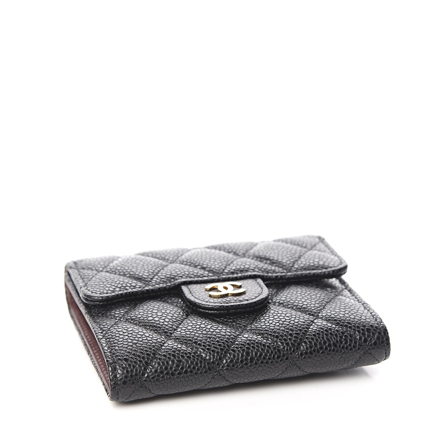 Caviar Quilted Compact Flap Wallet Black