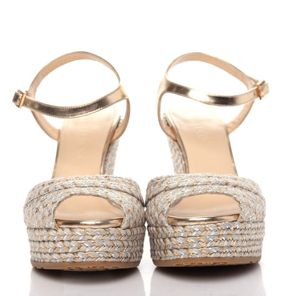 Jimmy Choo Metallic Raffia 120 Wedge Sandals 36 Gold 2 of 10