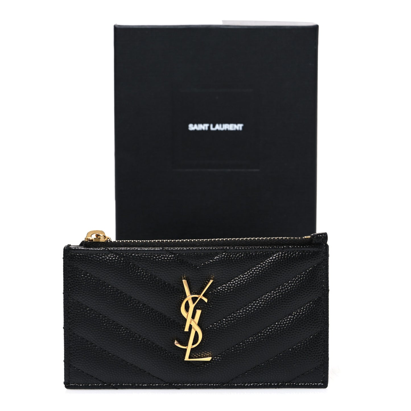 Grain De Poudre Matelasse Chevron Monogram Fragments Zippered Card Case Black