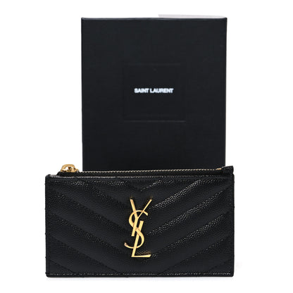 Saint Laurent Grain De Poudre Matelasse Chevron Monogram Fragments Zippered Card Case Black 8 of 8