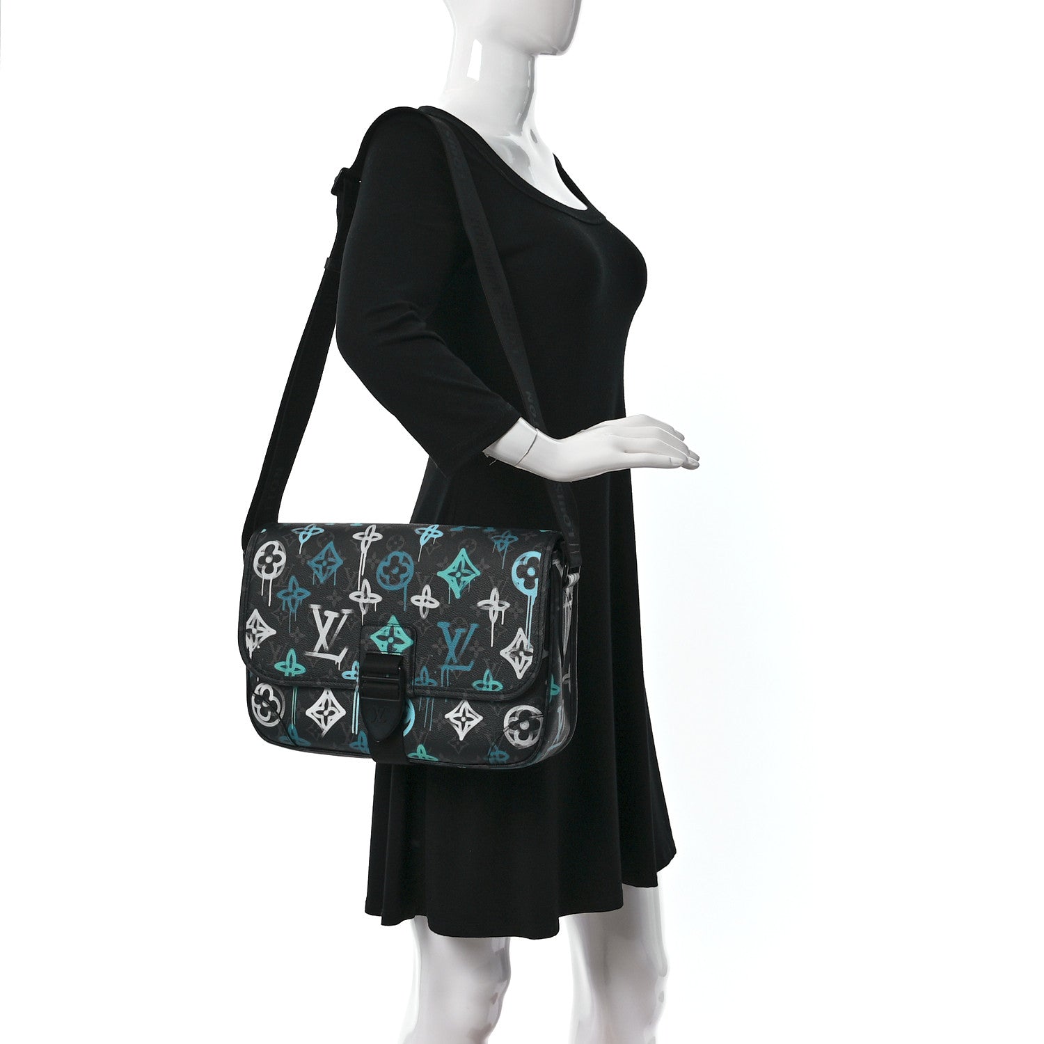 Louis Vuitton Monogram Eclipse LV Graffiti Archy Messenger MM Green Lights 2 of 11