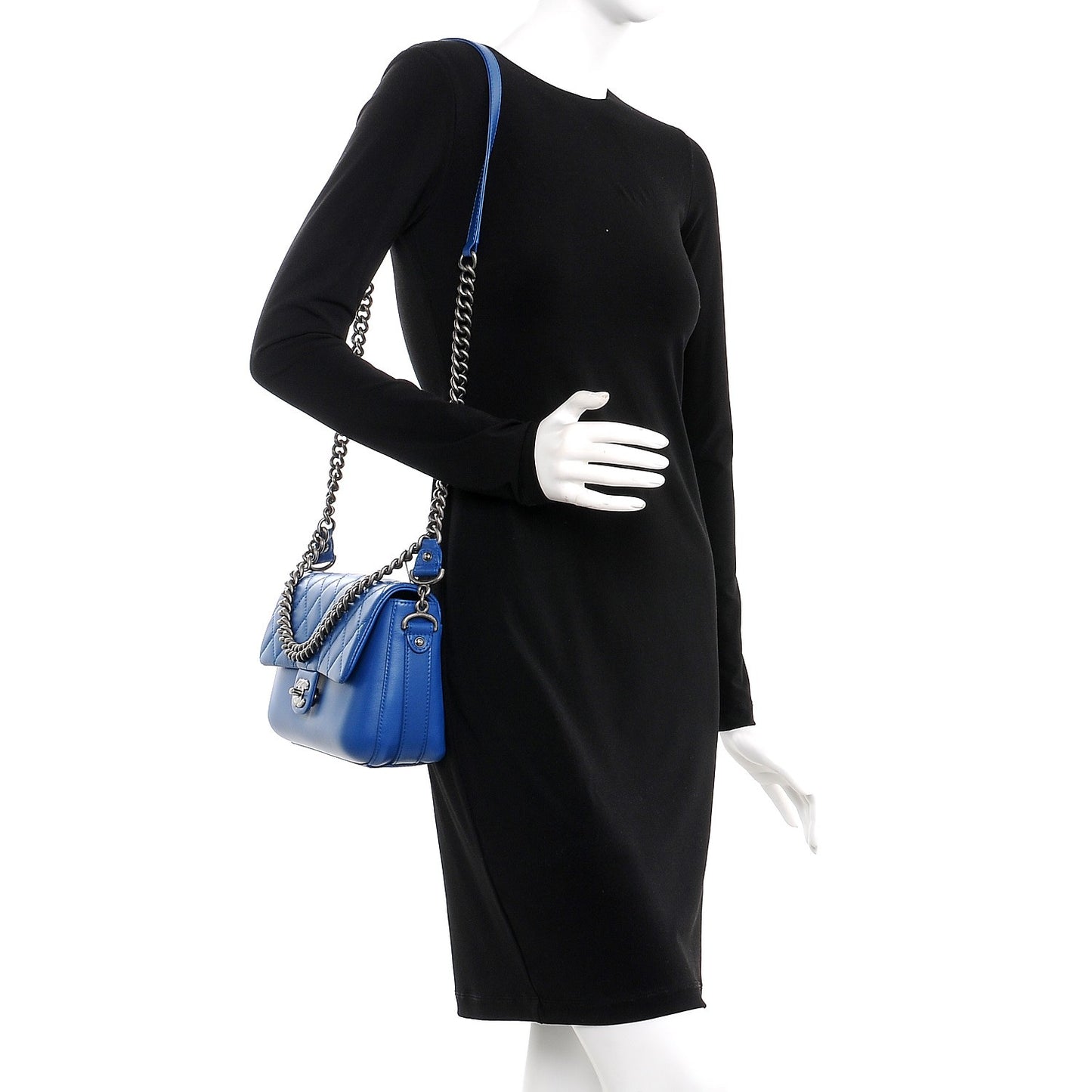 Calfskin Quilted Large Rock My Shoulder Flap Blue