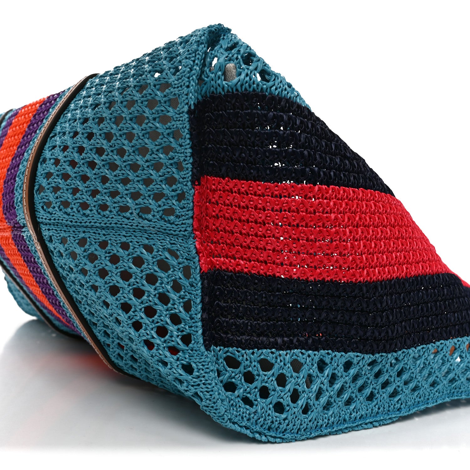 Gucci Raffia Web Woven Interlocking G Tote Blue Multicolor 1915156