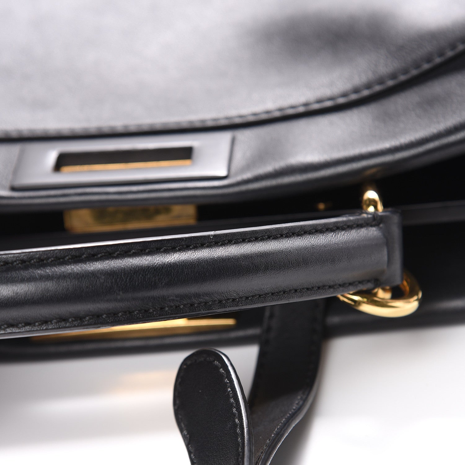 Fendi Vitello Seta Shiny Nappa Medium Peekaboo Iconic Satchel Black 12 of 22