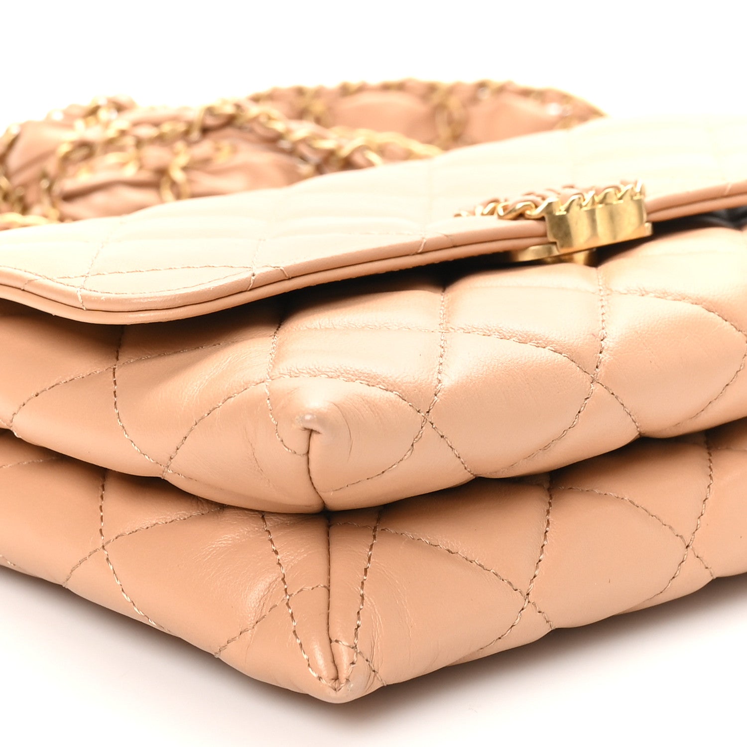 Chanel Crumpled Calfskin Quilted Braided CC Flap Beige 10 of 12