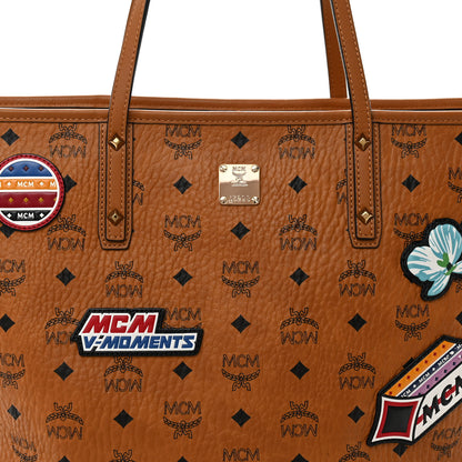 MCM Visetos Medium Anya Essential Victory Patch Shopper Tote Cognac 7 of 9
