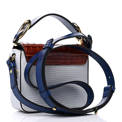 Chloe Calfskin Crocodile Lizard Embossed Mini C Double Carry Blue Brown 3 of 10