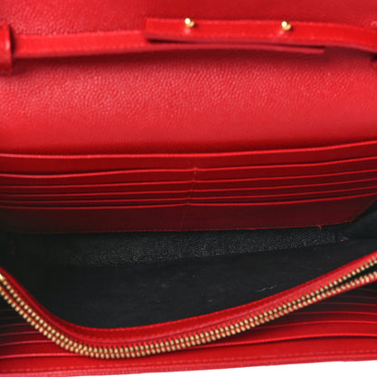 Saint Laurent Grain De Poudre Matelasse Chevron Monogram Chain Wallet New Red 6 of 9