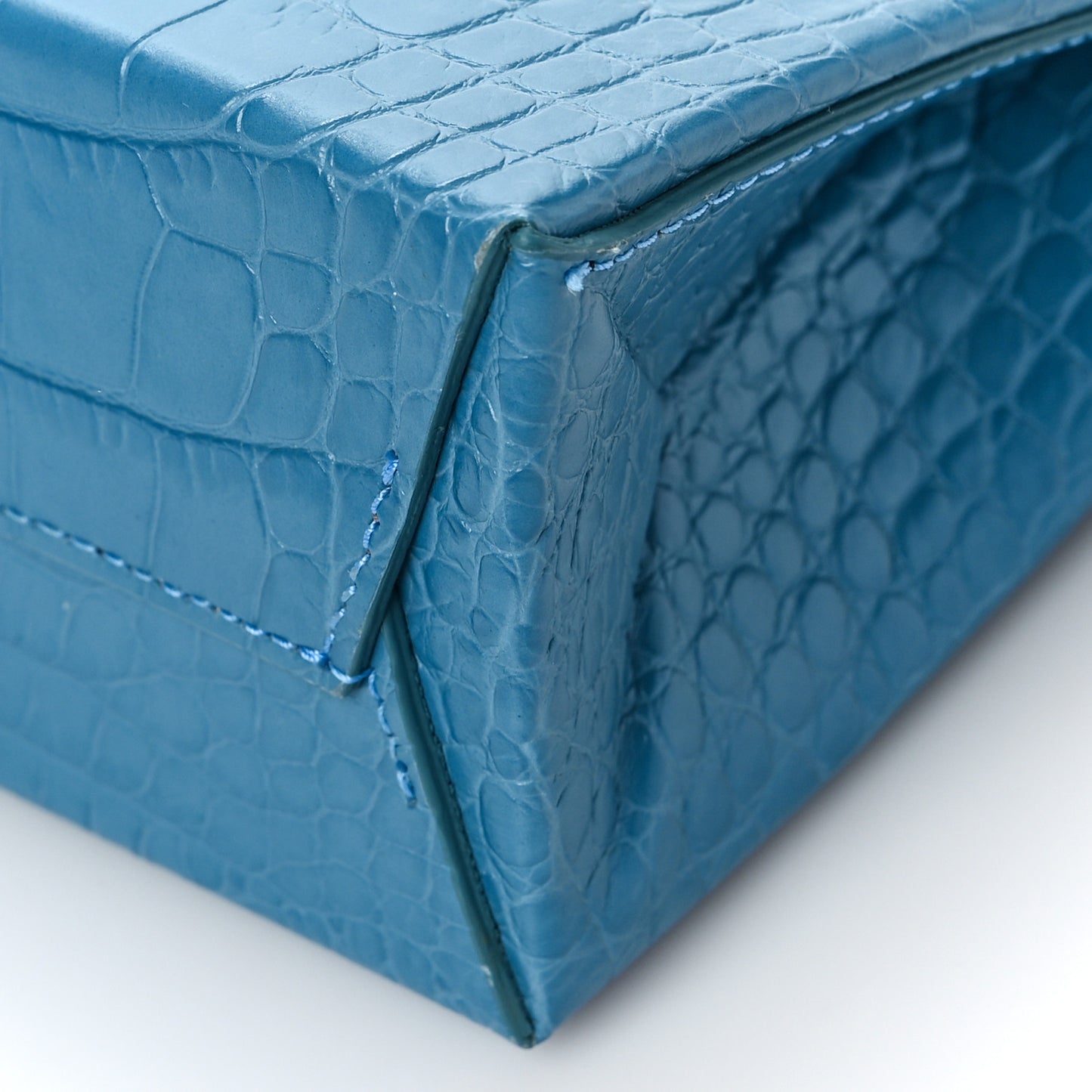 Calfskin Crocodile Embossed Mini Box Bag Blue