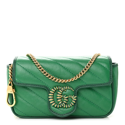 Gucci Azalea Calfskin Enamel Matelasse Diagonal Super Mini Torchon GG Marmont Shoulder Bag New Shamarock Emerald 1 of 11