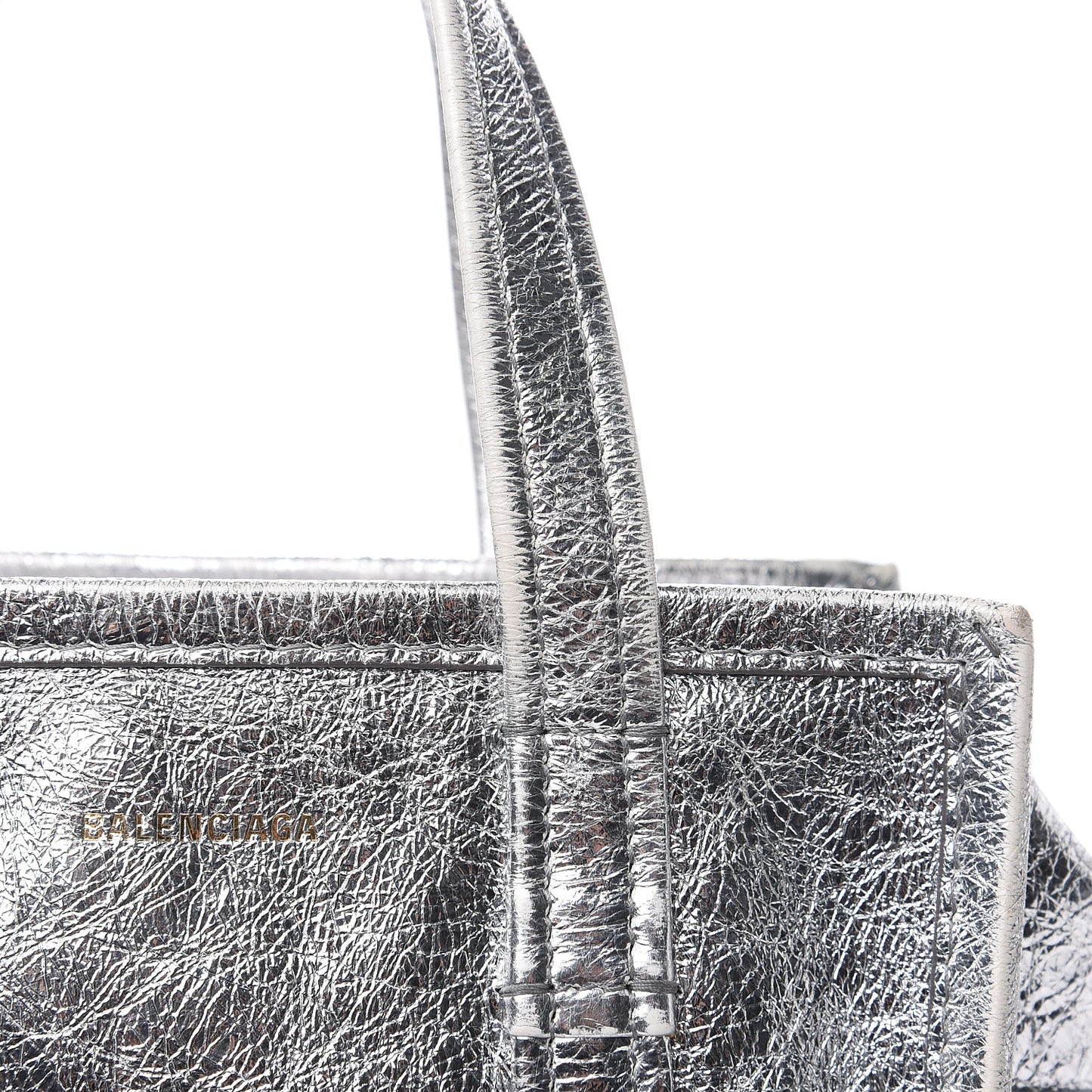 Metallic Calfskin S Bazar Shopper Tote Silver Hardware