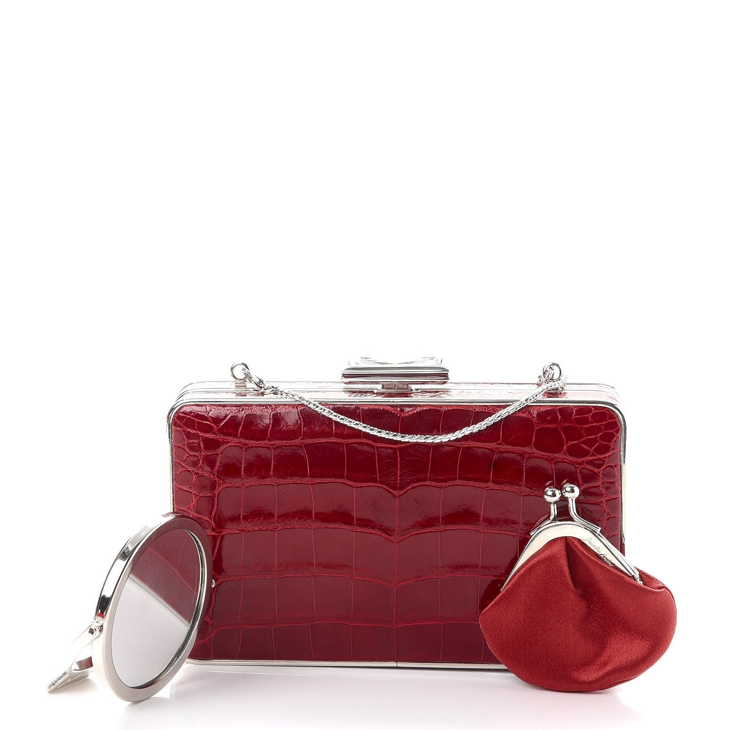 Judith Leiber Crocodile Austrian Crystal Box Clutch Red 5 of 10