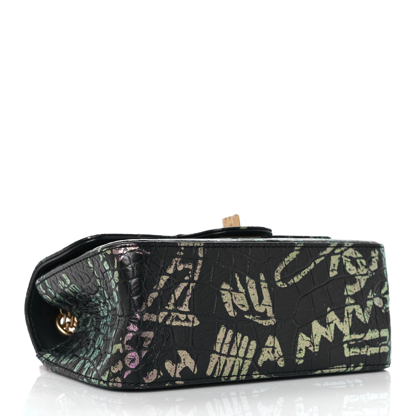 Calfskin Crocodile Embossed Graffiti 2.55 Mini Cocodile Reissue Flap Black Pink