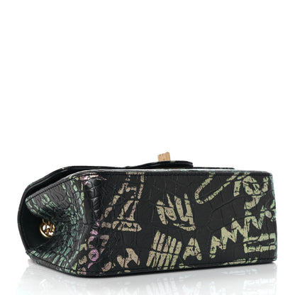 Chanel Calfskin Crocodile Embossed Graffiti 2.55 Mini Cocodile Reissue Flap Black Pink 4 of 9