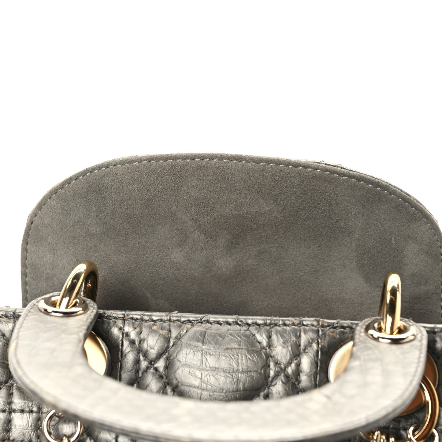 Metallic Snakeskin Cannage Mini Lady Dior Silver