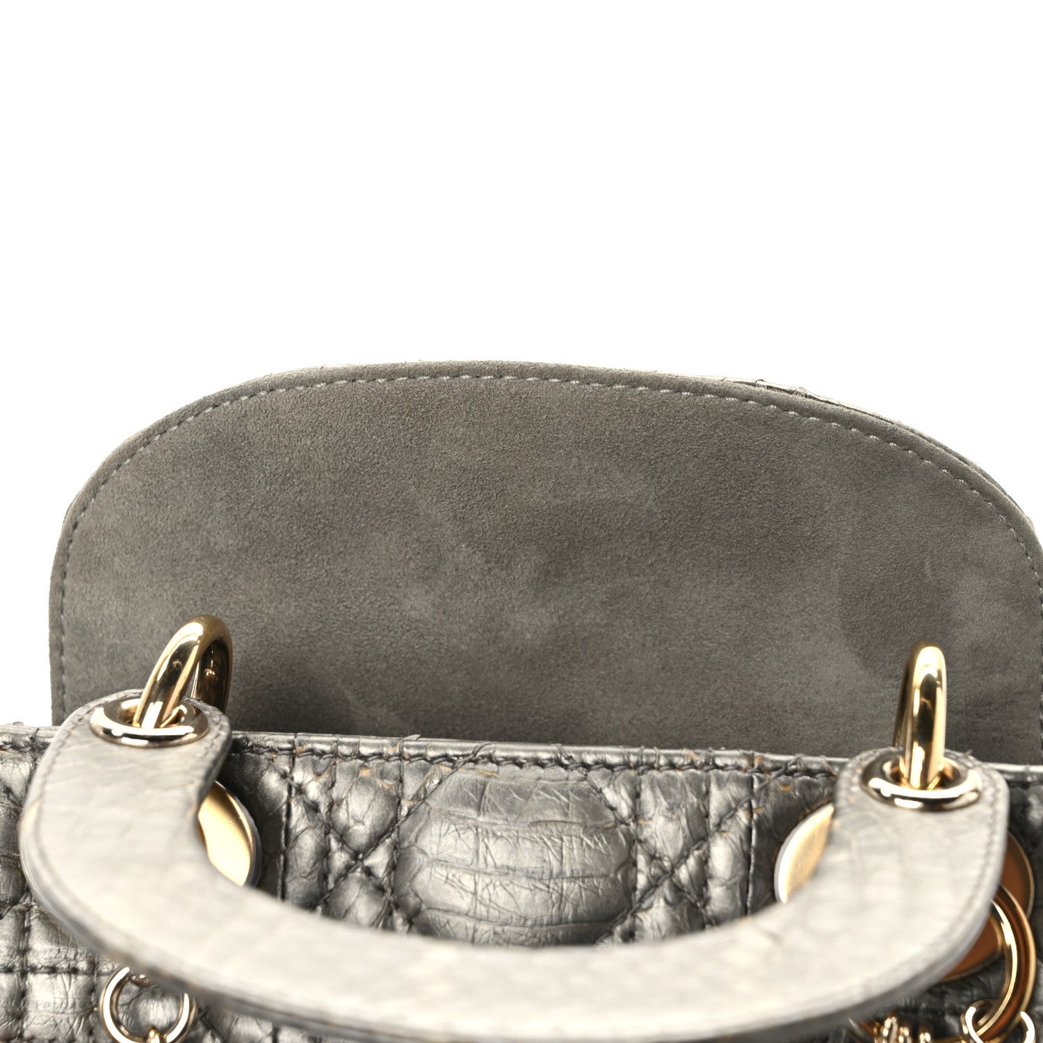 Christian Dior Metallic Snakeskin Cannage Mini Lady Dior Silver 13 of 14
