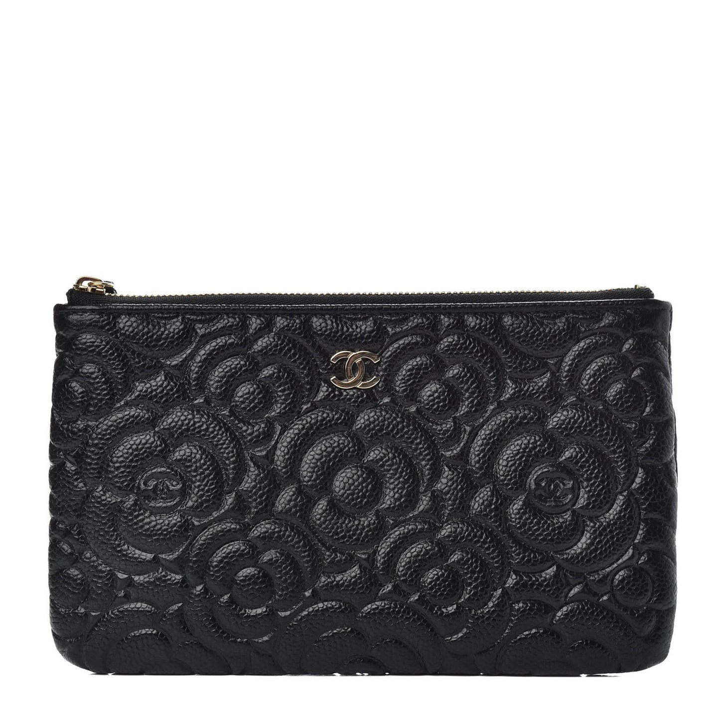 Caviar Camellia Embossed Cosmetic Pouch Black
