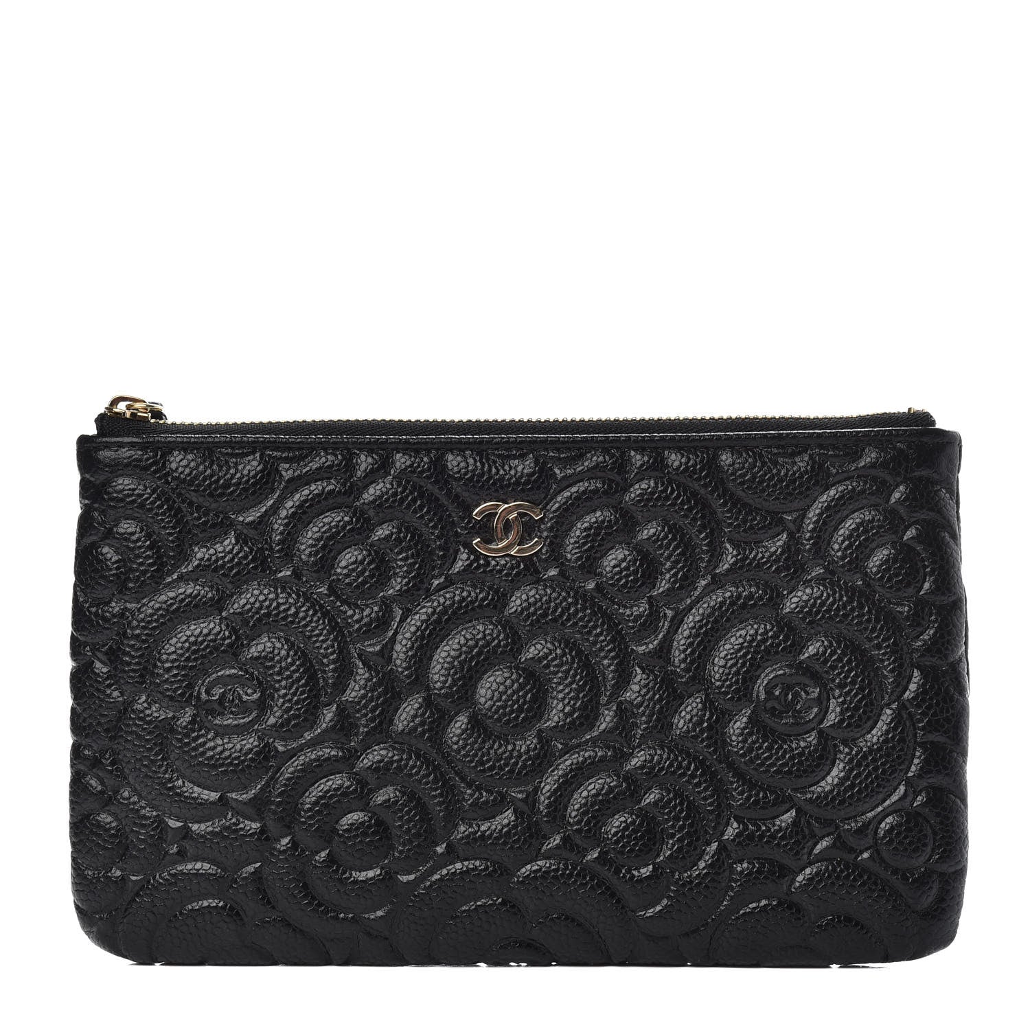 Chanel Caviar Camellia Embossed Cosmetic Pouch Black 1 of 8