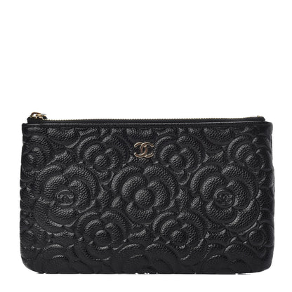 Chanel Caviar Camellia Embossed Cosmetic Pouch Black 1 of 8