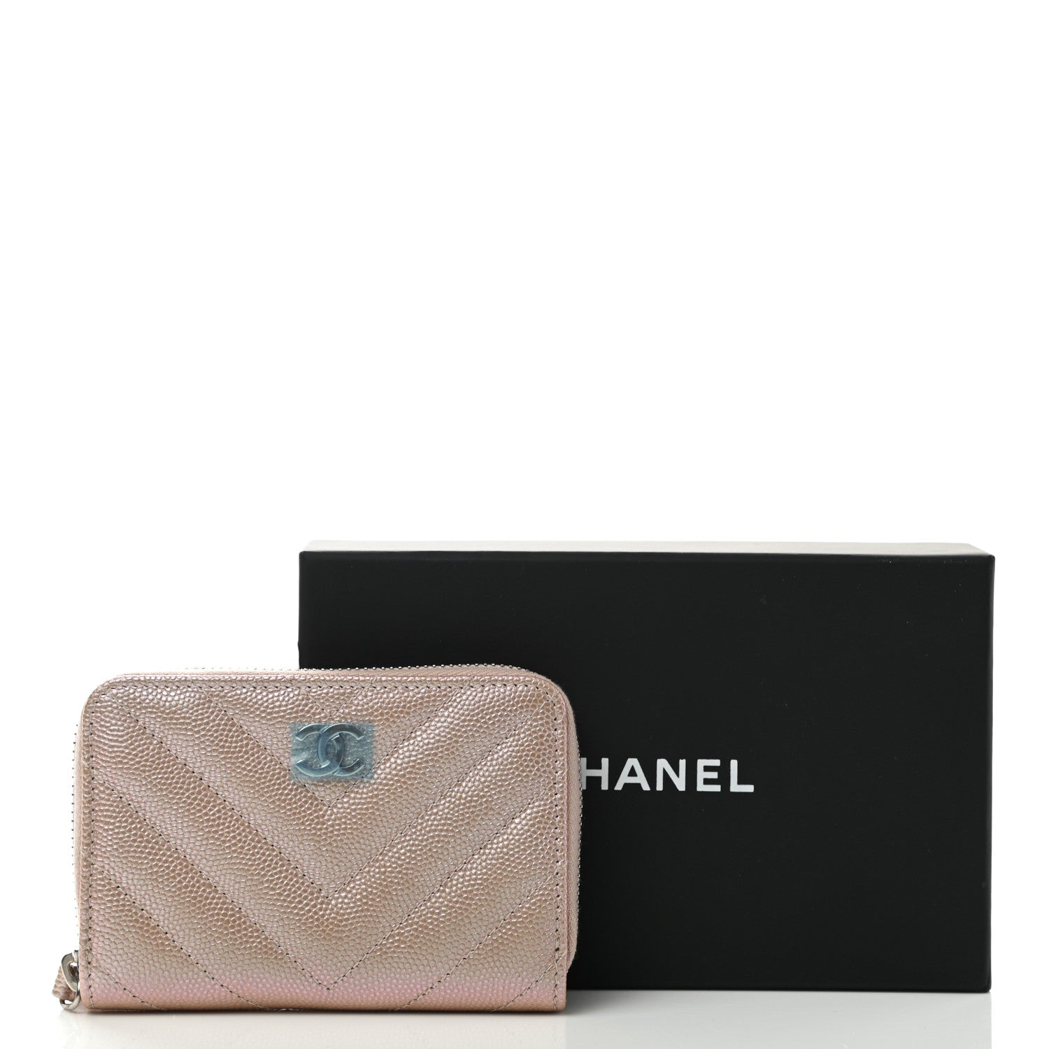 Chanel Metallic Caviar Chevron Quilted Zip Around Coin Purse Light Gold 8 of 8