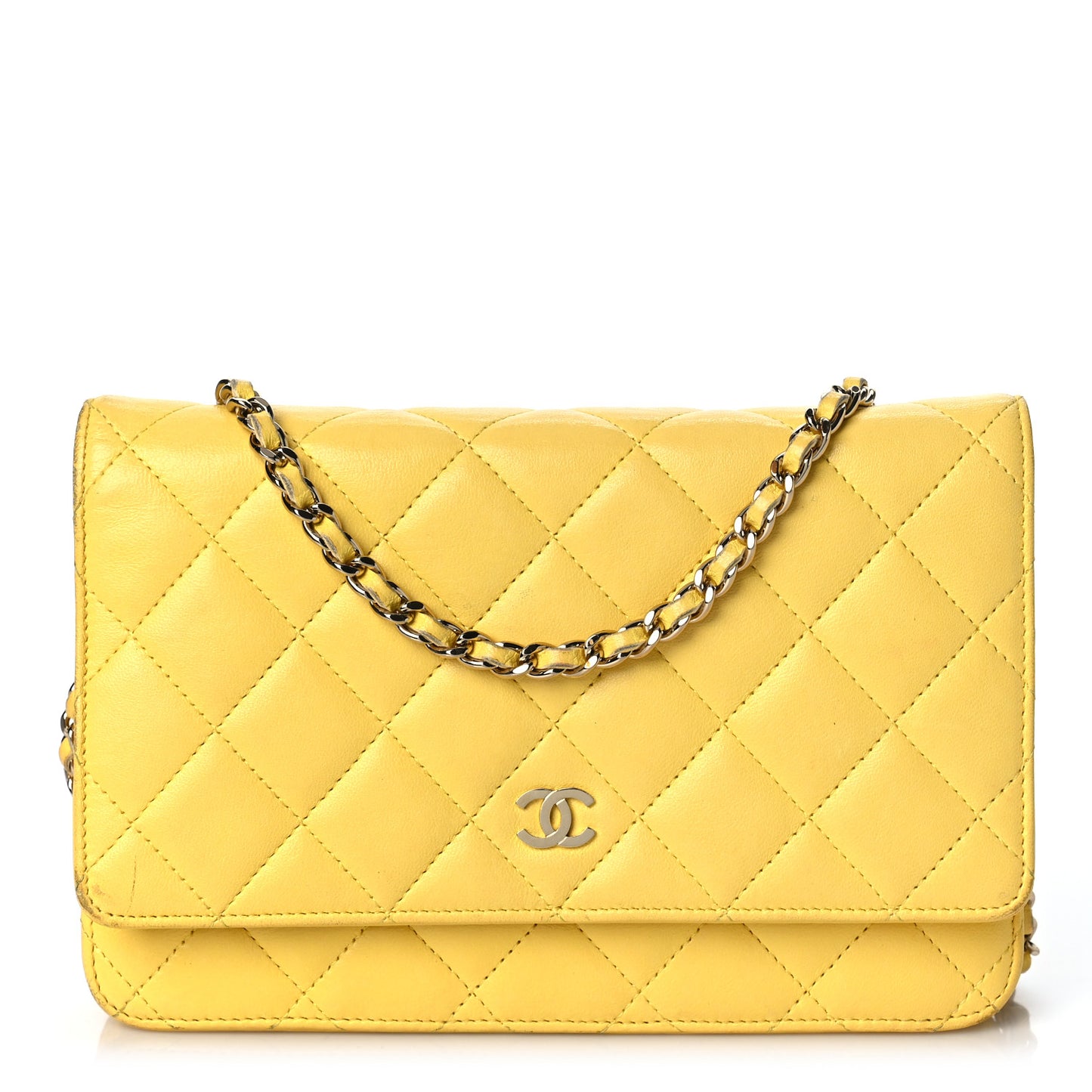 Lambskin Quilted Wallet on Chain WOC Yellow