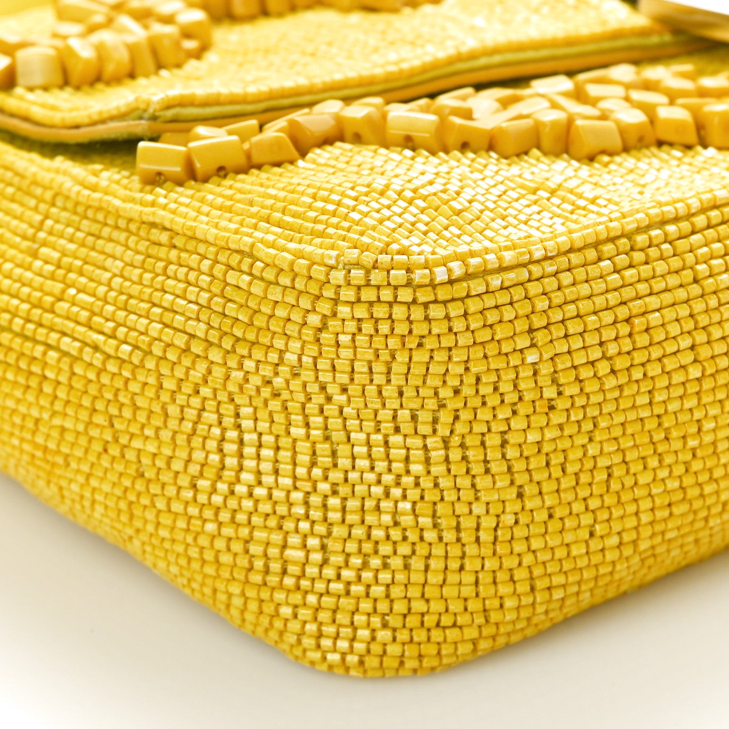 Fendi Rolling Stone Vitello Seta Bead Embroidered Re-Edition Baguette Giallo 8 of 9