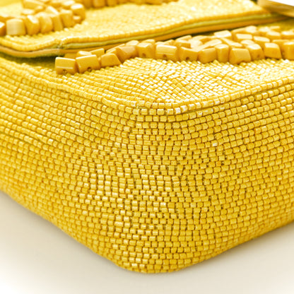 Fendi Rolling Stone Vitello Seta Bead Embroidered Re-Edition Baguette Giallo 8 of 9