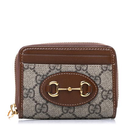 Gucci GG Supreme Monogram Azalea Calfskin Horsebit 1955 Zip Around ID Card Case Wallet Beige Ebony Brown Sugar 1 of 9