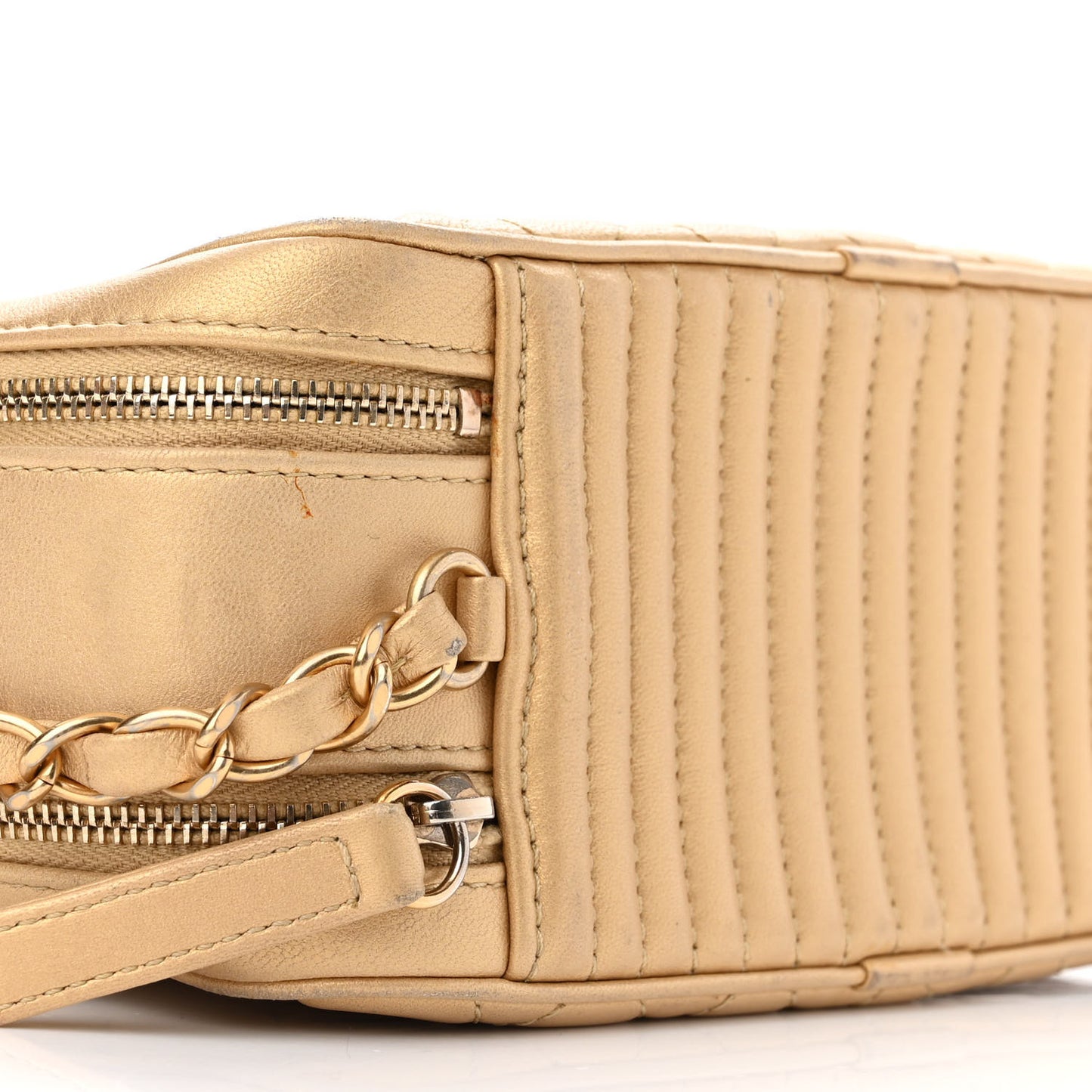 Metallic Lambskin Quilted Small Coco Boy Camera Case Gold