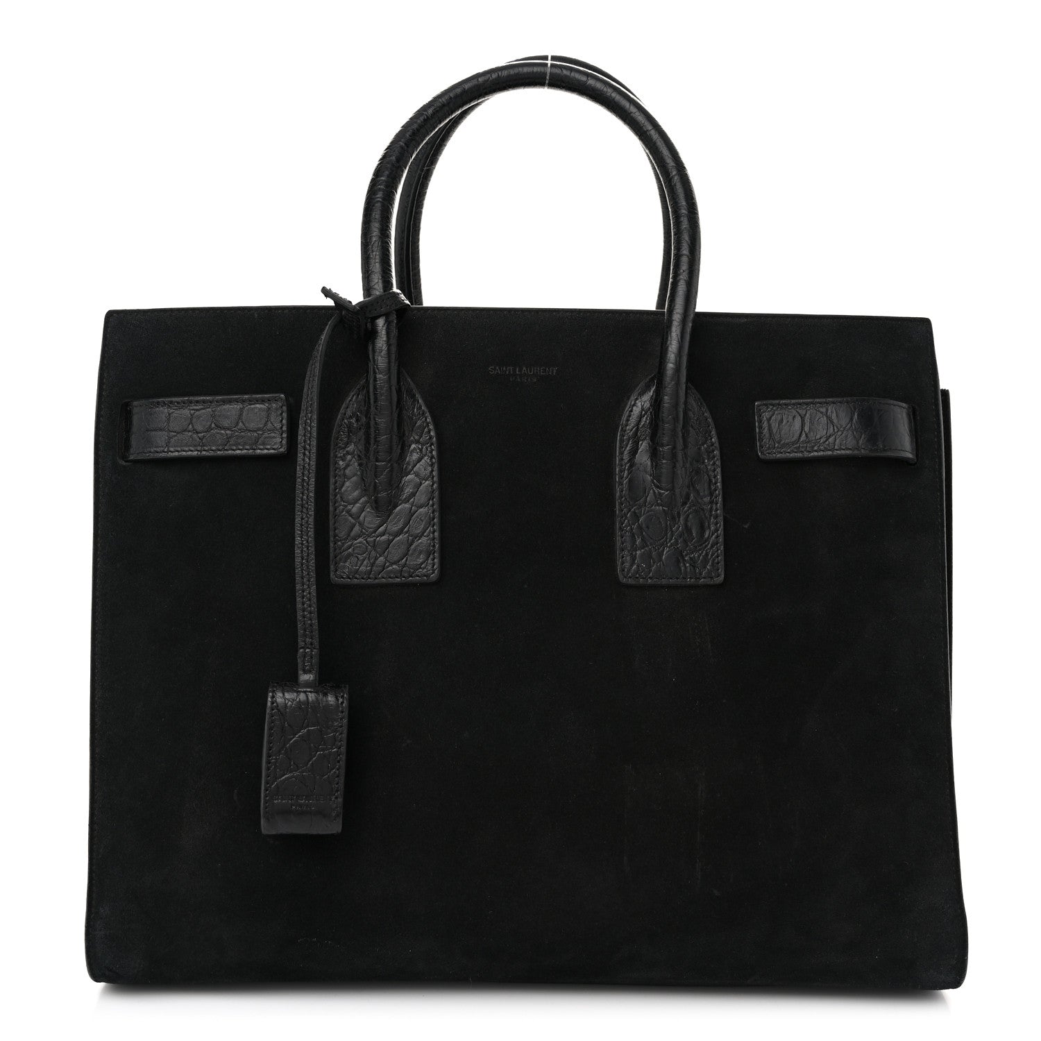 Saint Laurent Suede Crocodile Embossed Small Sac De Jour Black 1 of 11