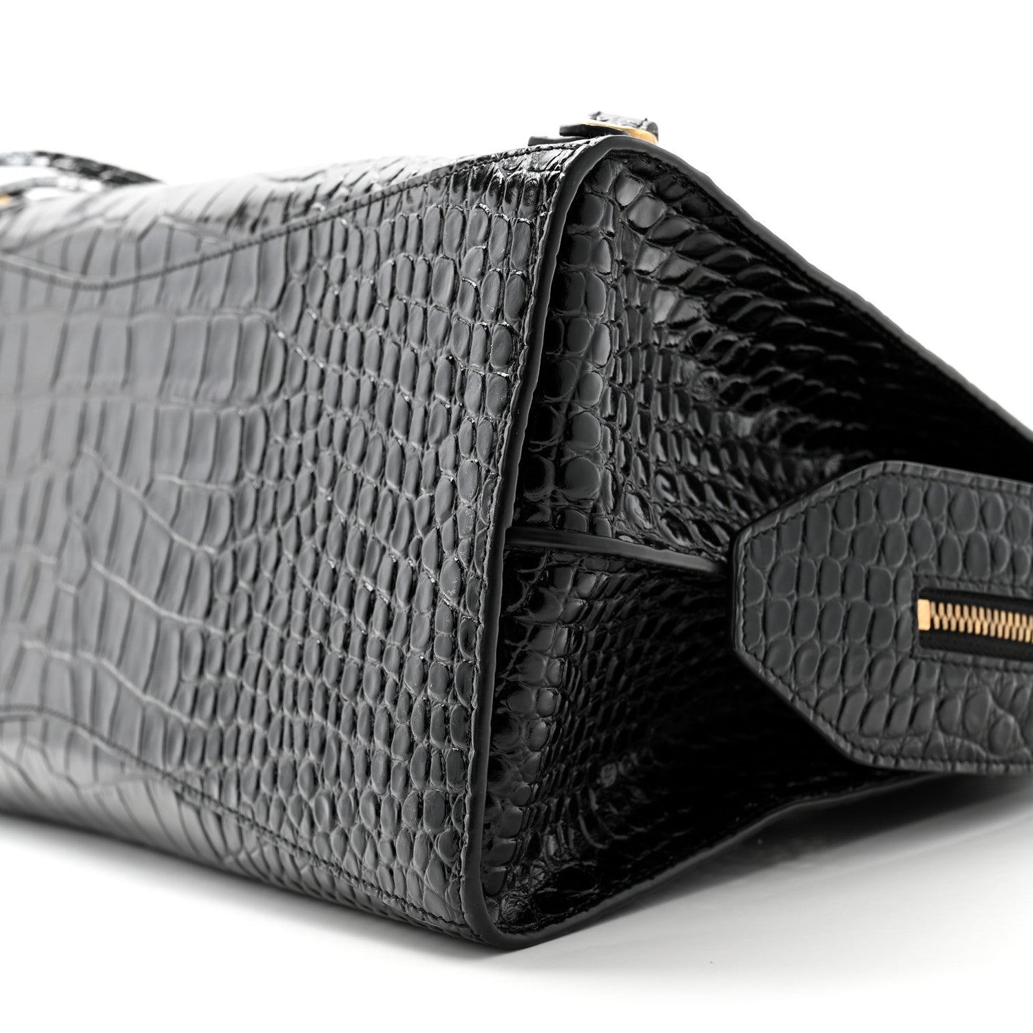 Balenciaga Shiny Supple Calfskin Crocodile Embossed Brass Hardware Neo Classic City Black 9 of 10