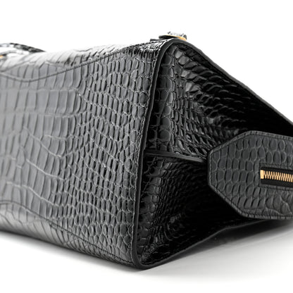 Balenciaga Shiny Supple Calfskin Crocodile Embossed Brass Hardware Neo Classic City Black 9 of 10