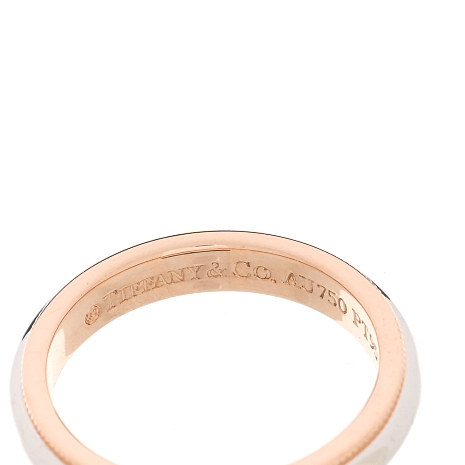 Tiffany Platinum 18K Rose Gold 3mm Together Milgrain Wedding Band Ring 50 5.5 4 of 5