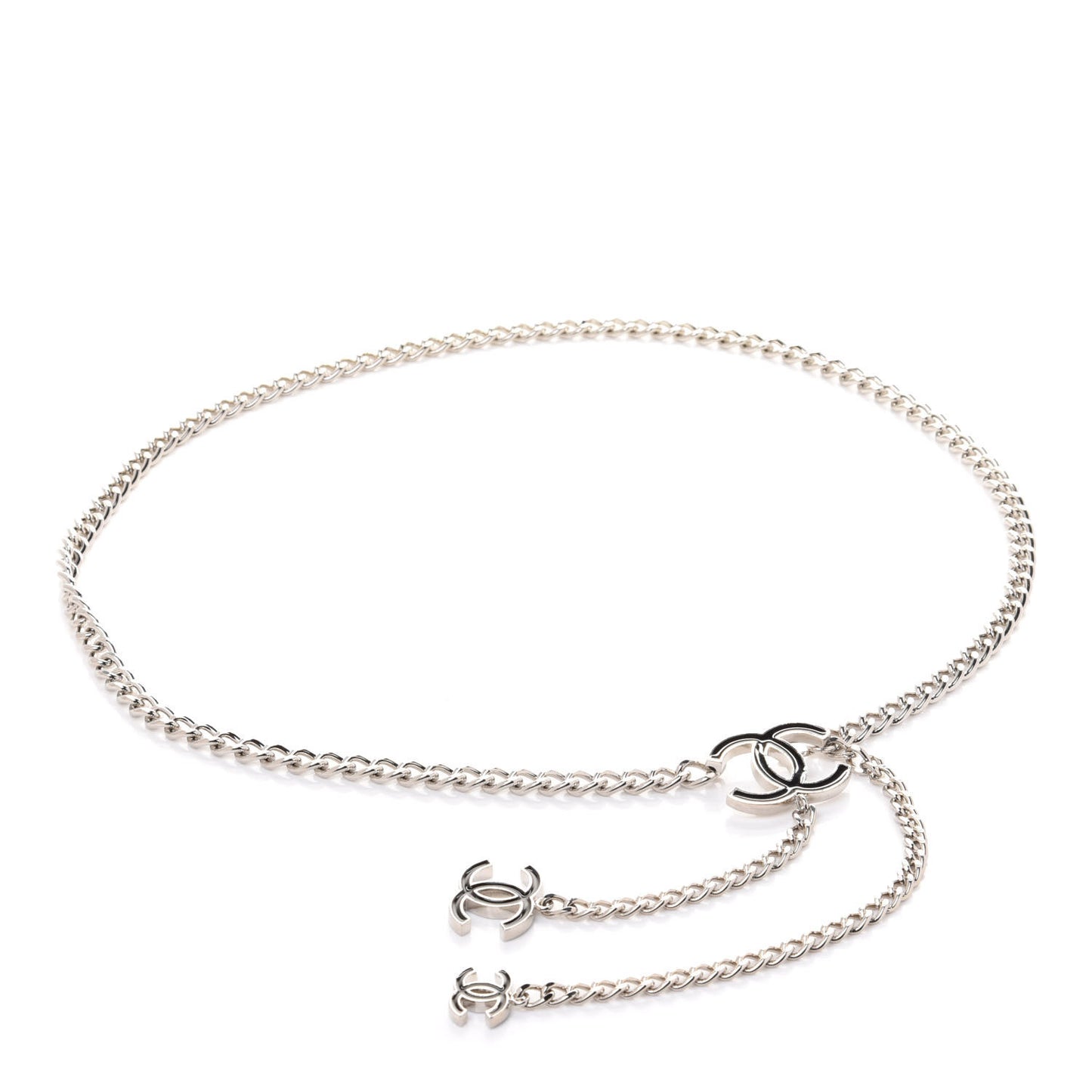Enamel CC Chain Logo Belt Silver Black