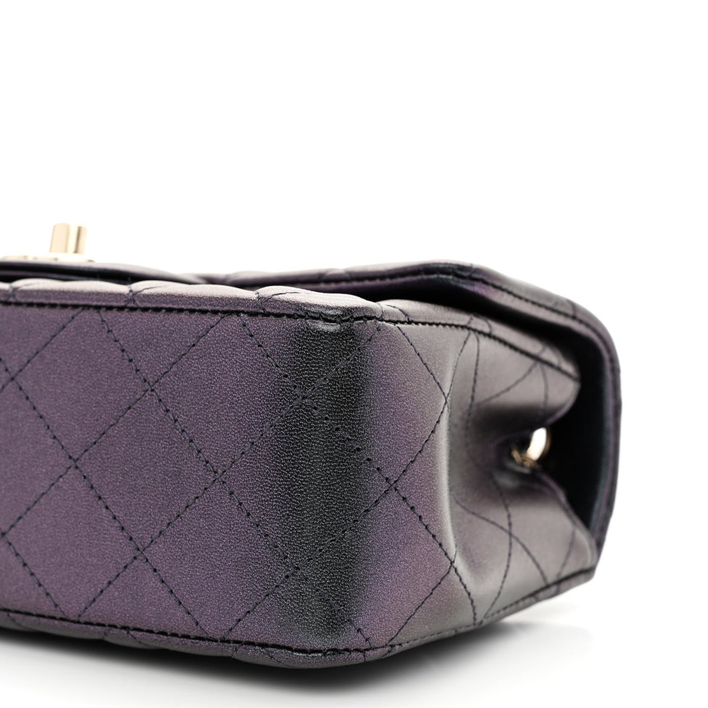 Iridescent Lambskin Quilted Mini Rectangular Flap Black