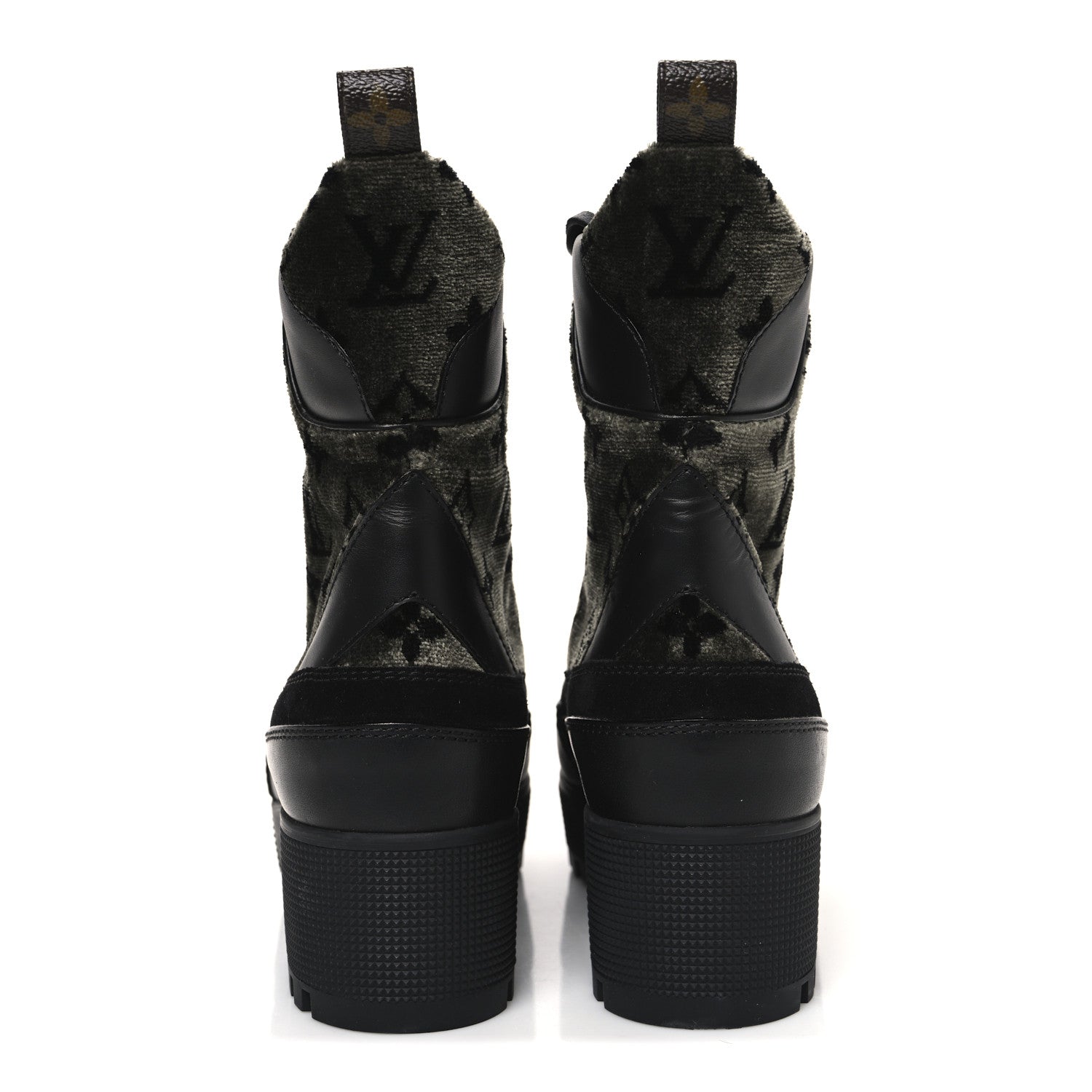 Louis Vuitton Velvet Calfskin Monogram Laureate Platform Desert Boots 39 Black Green 6 of 10