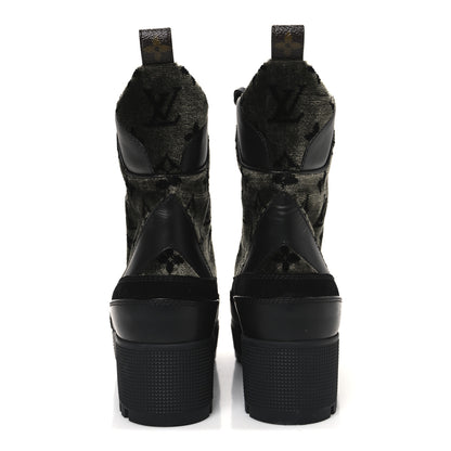 Louis Vuitton Velvet Calfskin Monogram Laureate Platform Desert Boots 39 Black Green 6 of 10