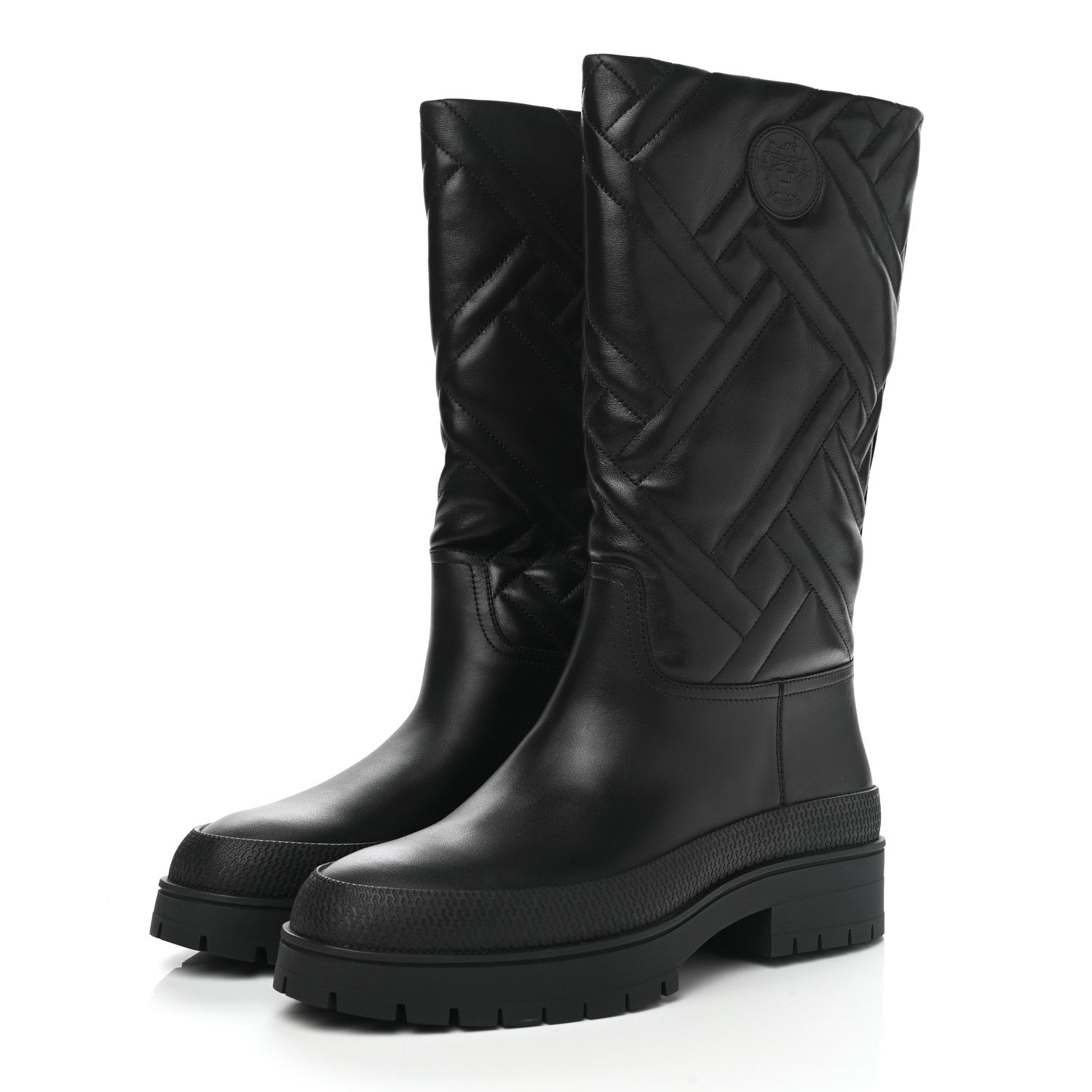 Hermes Suede Goatskin Quilted Fuji Boots 37 Black 3 of 9