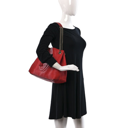 Gucci Pebbled Calfskin Medium Soho Chain Shoulder Bag Tabasco Red 2 of 12