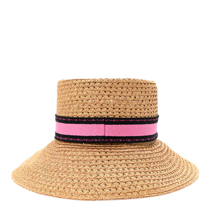Christian Dior Straw Embroidered D-Bobby Large Brim Hat 58 Fuchsia 6 of 8