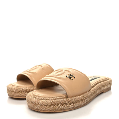 Chanel Lambskin CC Embossed Espadrille Mule Sandals 36 Beige 3 of 8