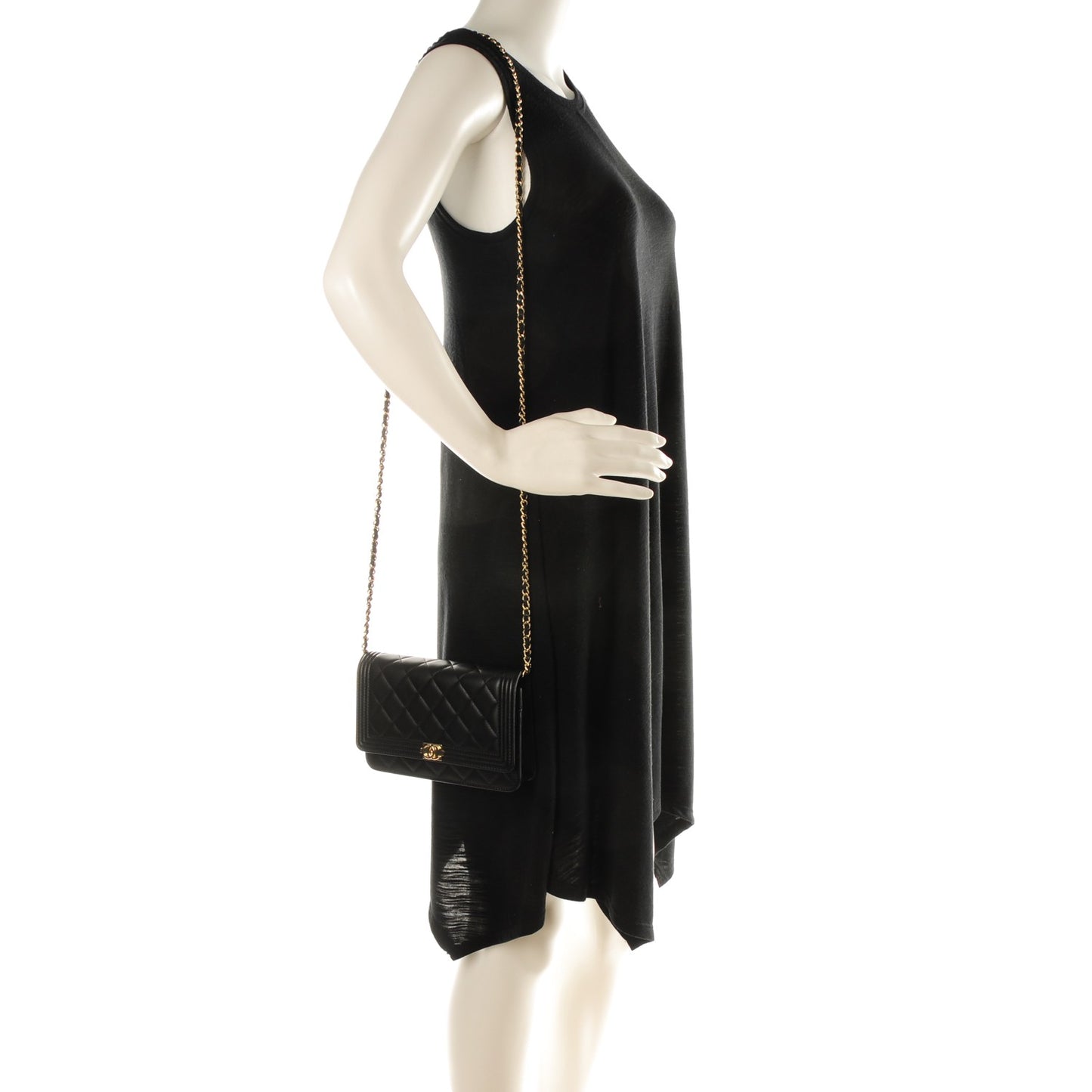 Lambskin Quilted Boy Wallet On Chain WOC Black