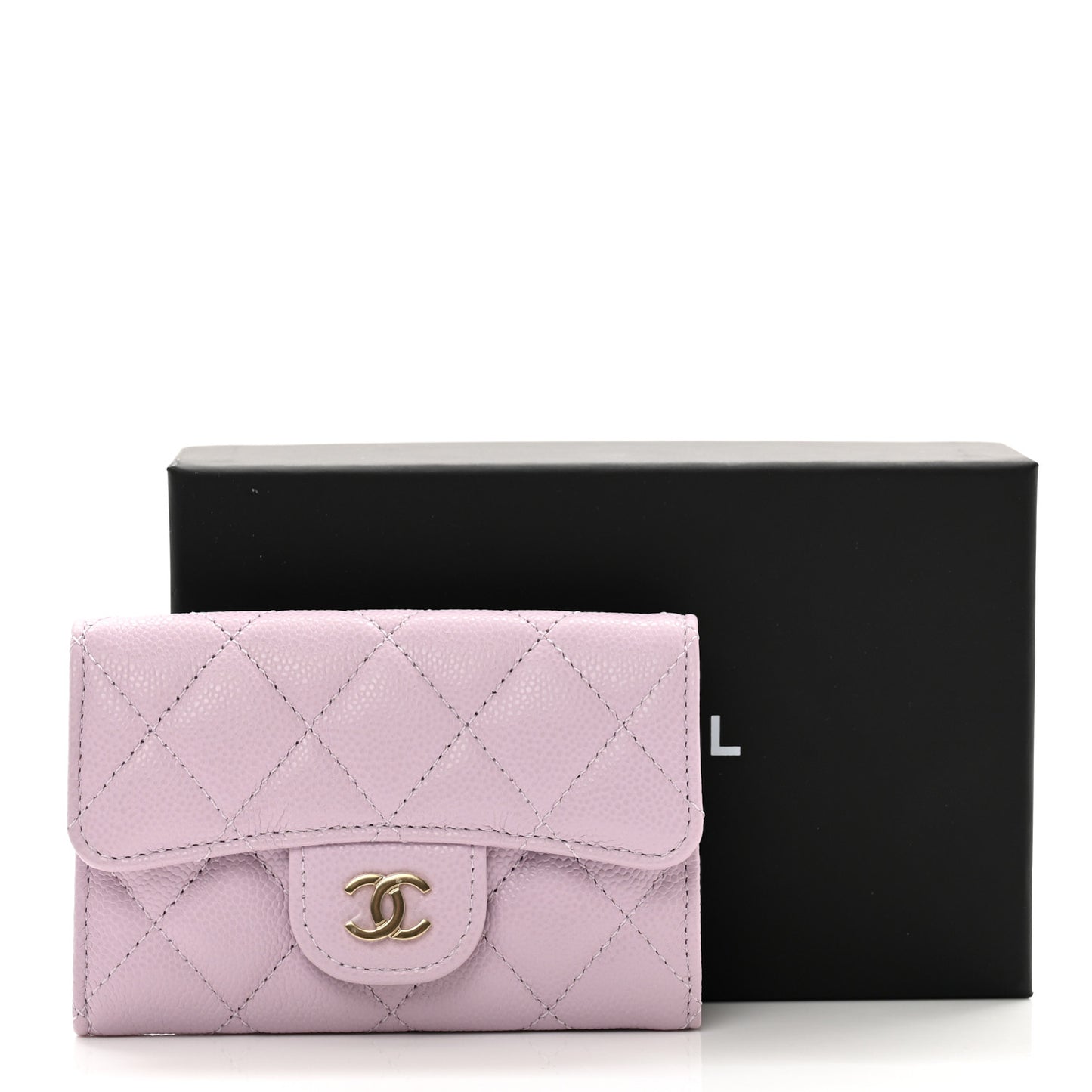 Caviar Quilted Flap Card Holder Wallet Light Purple